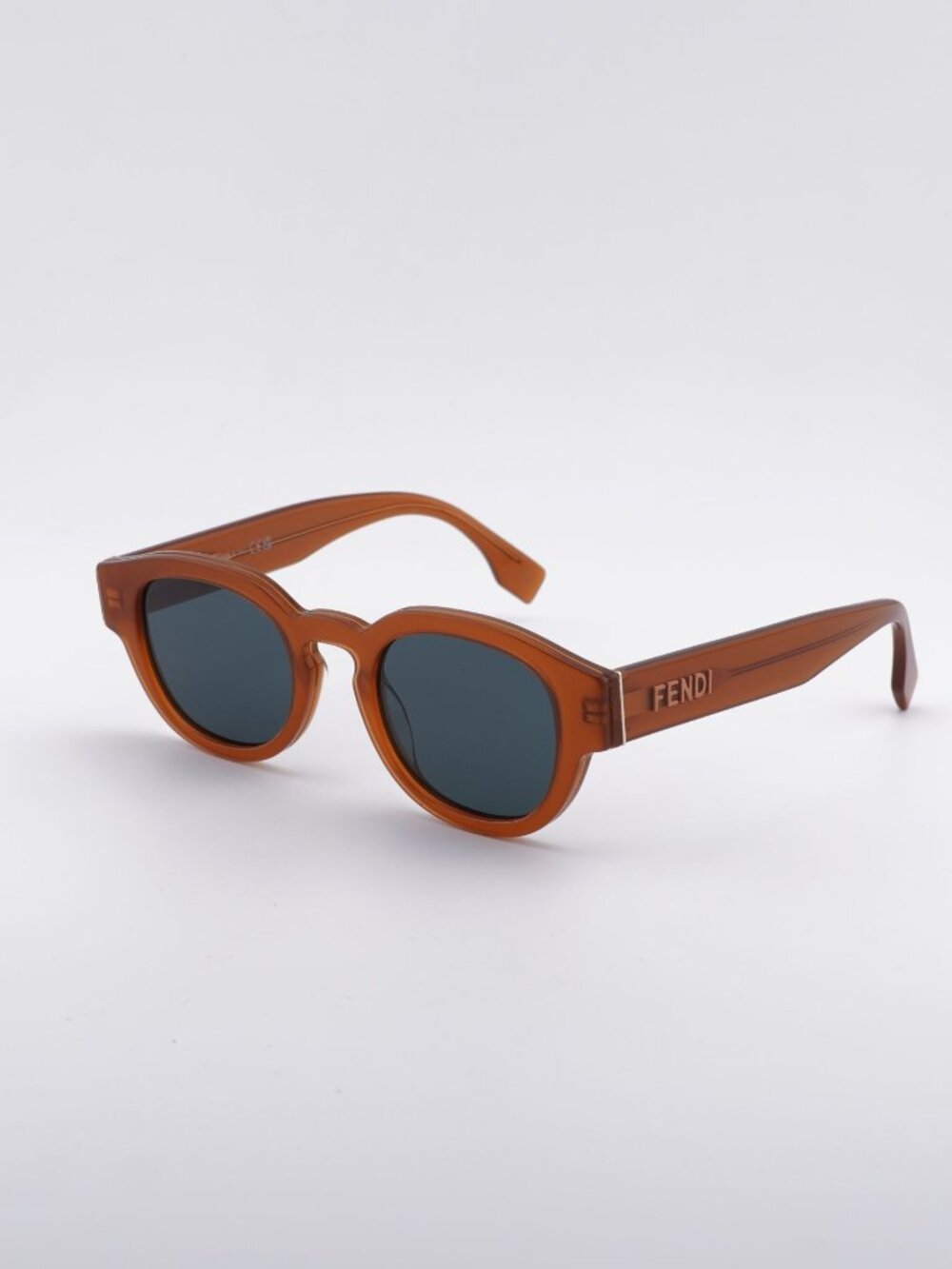 Fendi FE40182I 44N Sunglasses Honey Round Frame, Green Lenses